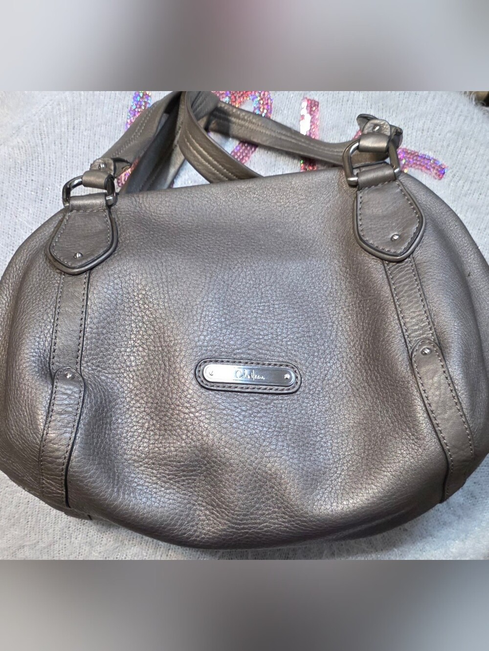 Cole Haan Pebbled Leather Shoulder Bag in Charcoal
